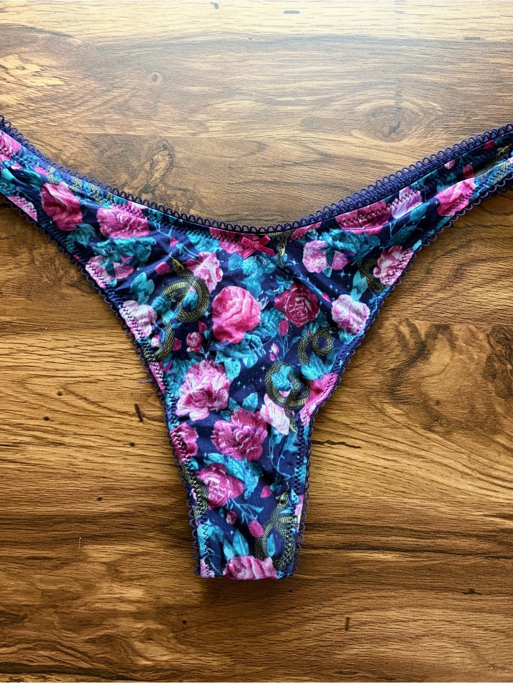 Victoria's Secret Navy Floral High-Leg Thong with Pink & Teal
